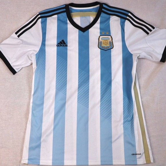 Adidas Argentina Home Jersey Blue White Striped Mens Large L 2014 World Cup - Picture 2 of 6